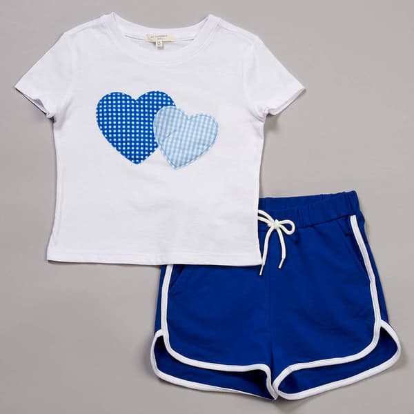 Girls (7-16) No Comment Gingham Heart Tee w/ Dolphin Short Set - image 