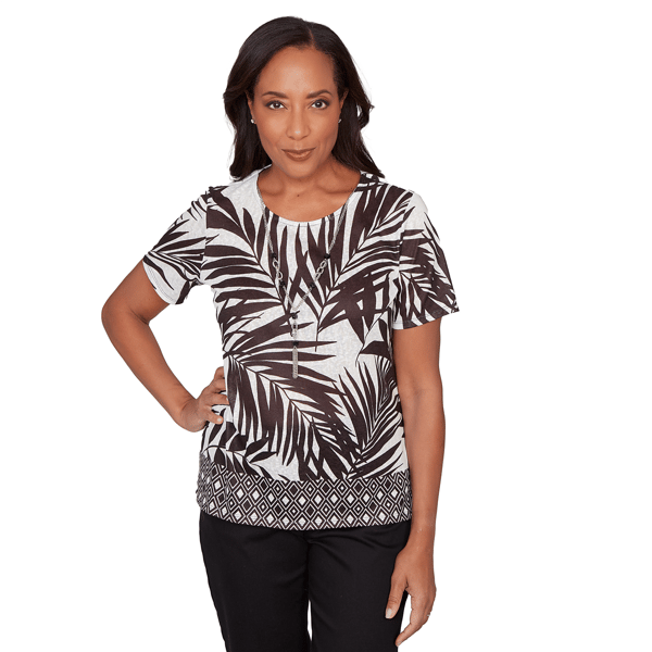 Womens Alfred Dunner Detail Driven Tropical Diamond Border Tee W