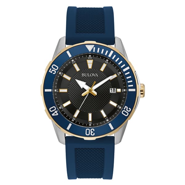 Mens Bulova Two-Tone Blue Silicone Strap Watch - 98B345 - image 