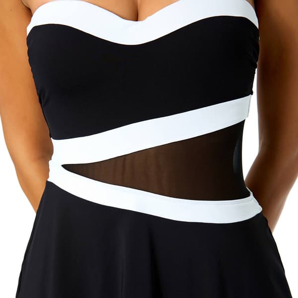 Womens Anne Cole Gabor Color Block Mesh Strapless Swim Dress