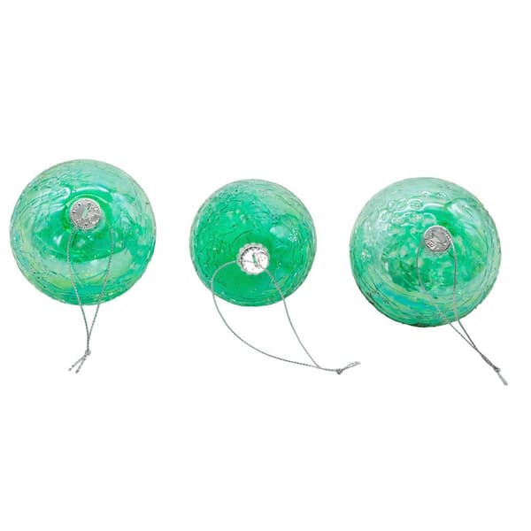 Kurt Adler 80MM Glass Iridescent Green 3pc. Ornament Set