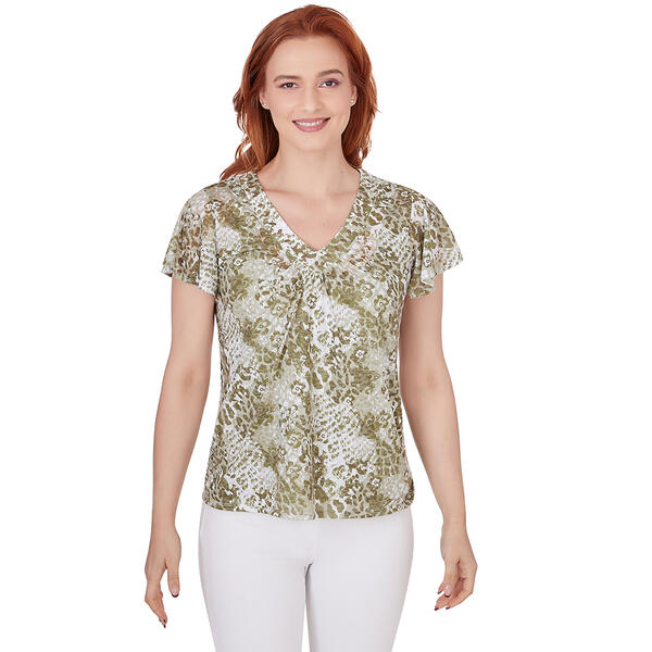 Womens Hearts of Palm A Touch of Tropical Floral Animal Top - image 