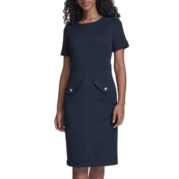 Womens Tommy Hilfiger Short Sleeve Textured Sheath Dress