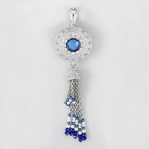 Wearable Art Silver-Tone & Blue Crystal Tassel Enhancer Pendant