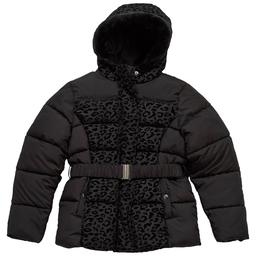 Girls (7-16) Rothschild Flocked Leopard Belted Puffer Coat