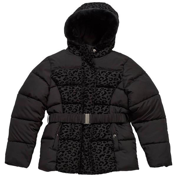 Girls (7-16) Rothschild Flocked Leopard Belted Puffer Coat - image 