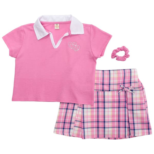 Girls (7-16) Sweet Butterfl Collar Short Sleeve Top W/Plaid Skirt
