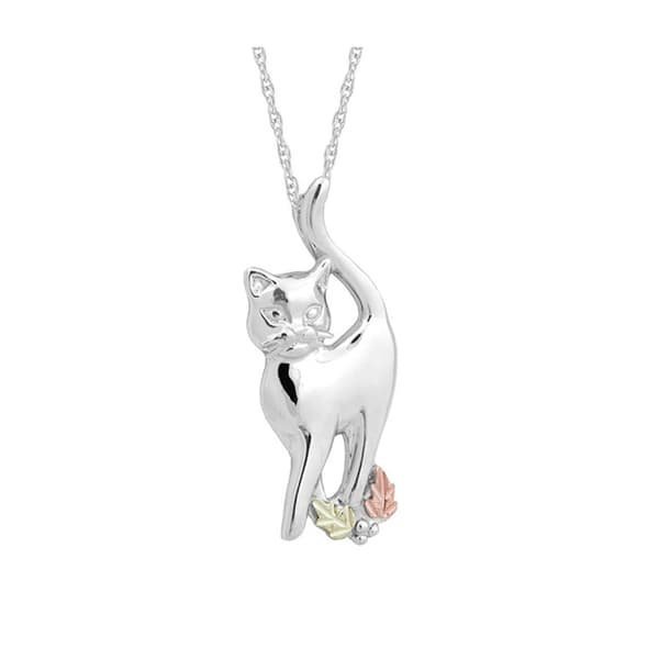 Black Hills Gold Sterling Silver Cat Pendant Necklace - image 
