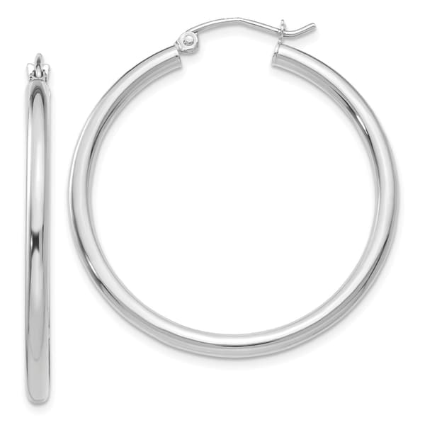 Gold Classics(tm) 14kt. White Gold 35mm Tube Hoop Earrings - image 