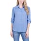Petite NY Collection 3Q Roll Tab Sleeve Woven Jacquard Bf Shirt - image 1