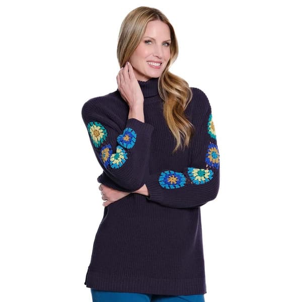 Womens Multiples 3/4 Crochet Sleeve Turtleneck Sweater