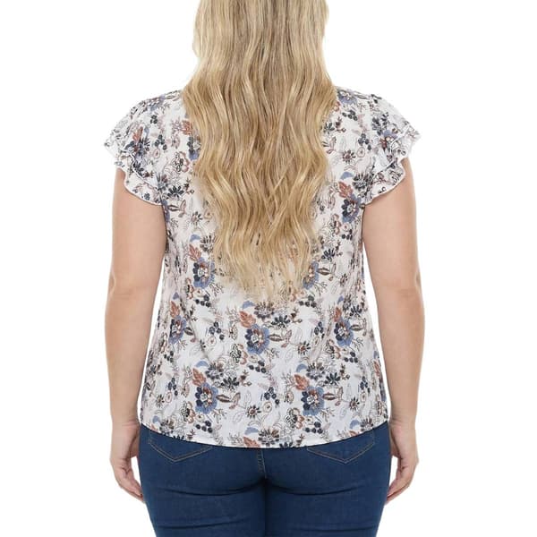 Plus Size NY Collection Cap Double Flutter Sleeve Floral Blouse