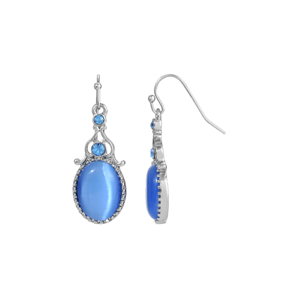 1928 Jewelry Silver-Tone Cat Eye Oval Drop Earrings - image 