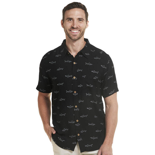 Mens Joe Marlin Shark Button Down Shirt - Black - image 