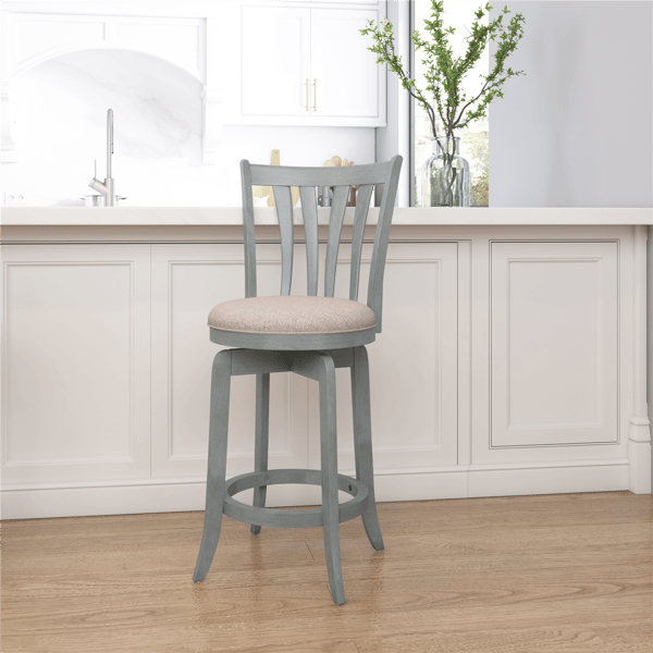 HH2 Home Savana Blue Wood Swivel Counter Height Stool