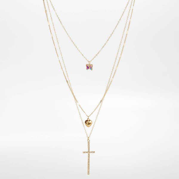 Ashley Layered Necklace w/ AB Crystal/Heart/Pave Cross Charms - image 