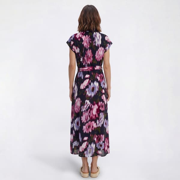 Womens Nina Leonard Short Sleeve Blurred Floral Shirtdress