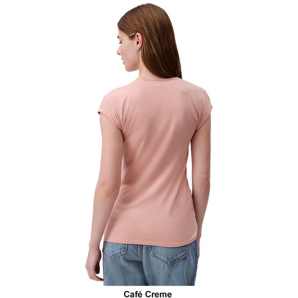 Womens Calvin Klein Short Sleeve Rouched Shoulder Knit Blouse