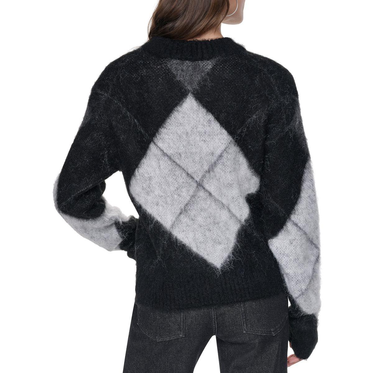 Womens DKNY Long Sleeve Brushed Argyle Sweater