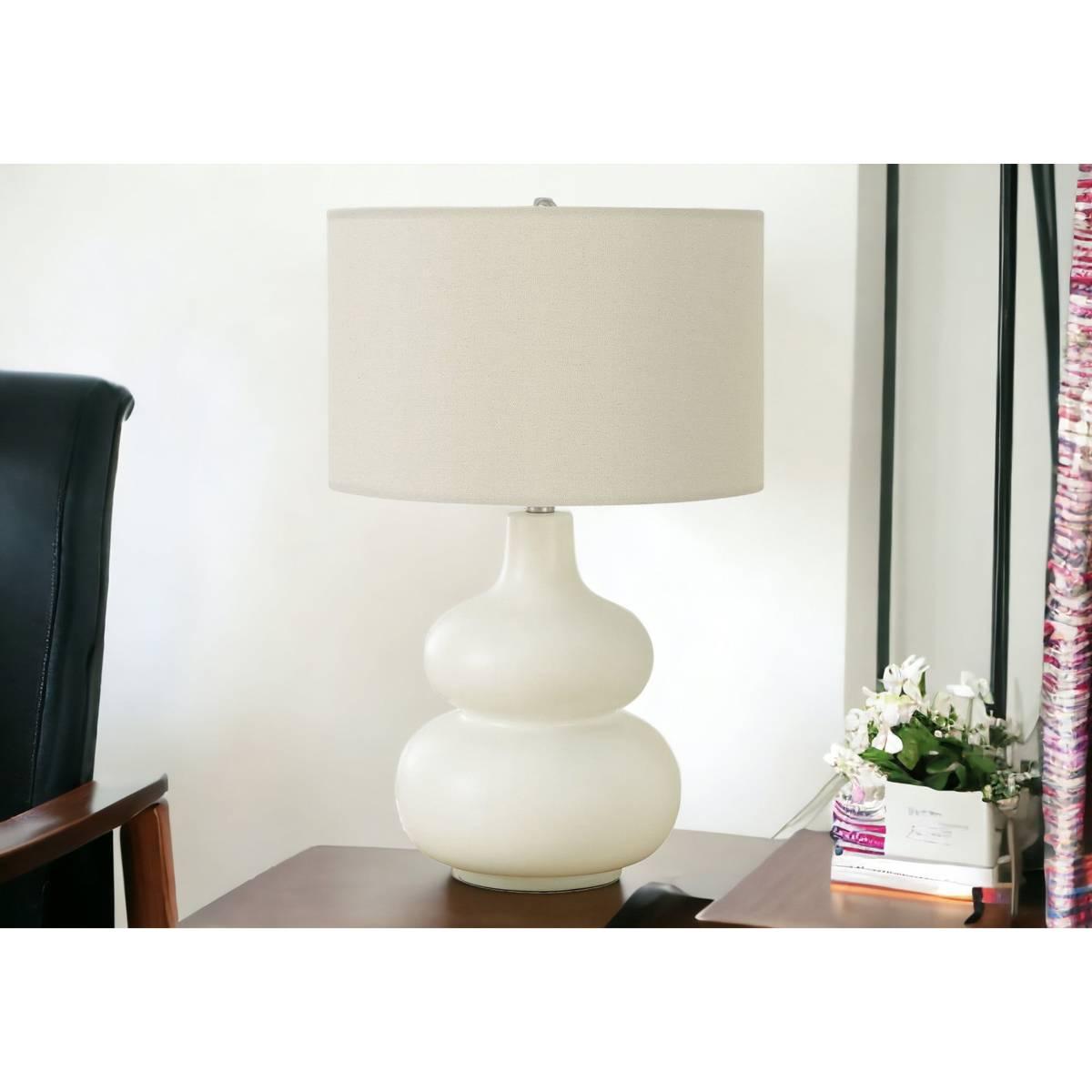 HomeRoots 25in. Cream Ceramic Gourd Table Lamp