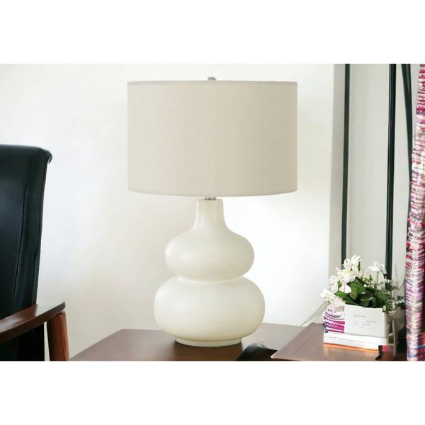 HomeRoots 25in. Cream Ceramic Gourd Table Lamp