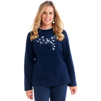 Petite Bonnie Evans Dangling Floral Embroidered Polar Fleece Top - Boscov's