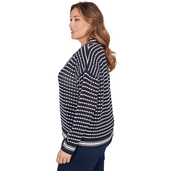 Plus Size Ruby Rd. Jetsetter Stripe Stitch Knit Bomber Jacket