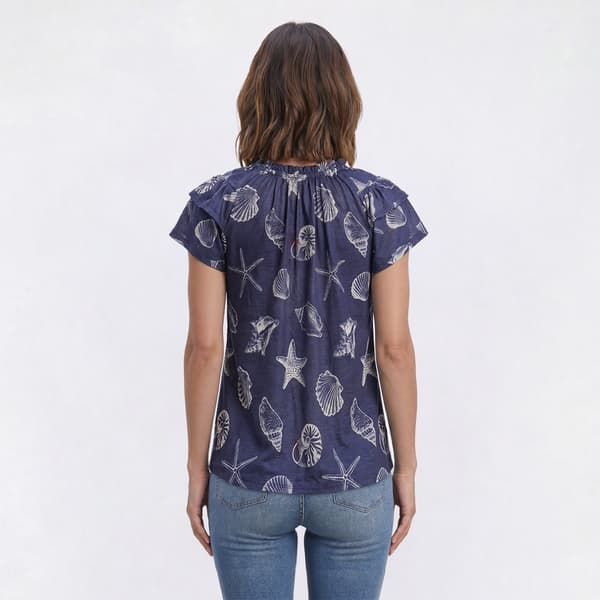 Womens Absolutely Famous Ruffle Neck Coastal Blouse