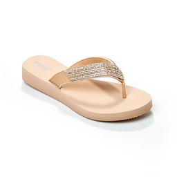 Womens Capelli Faux Leather Rhinestone Trim Flip Flops