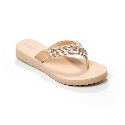 Womens Capelli Faux Leather Rhinestone Trim Flip Flops