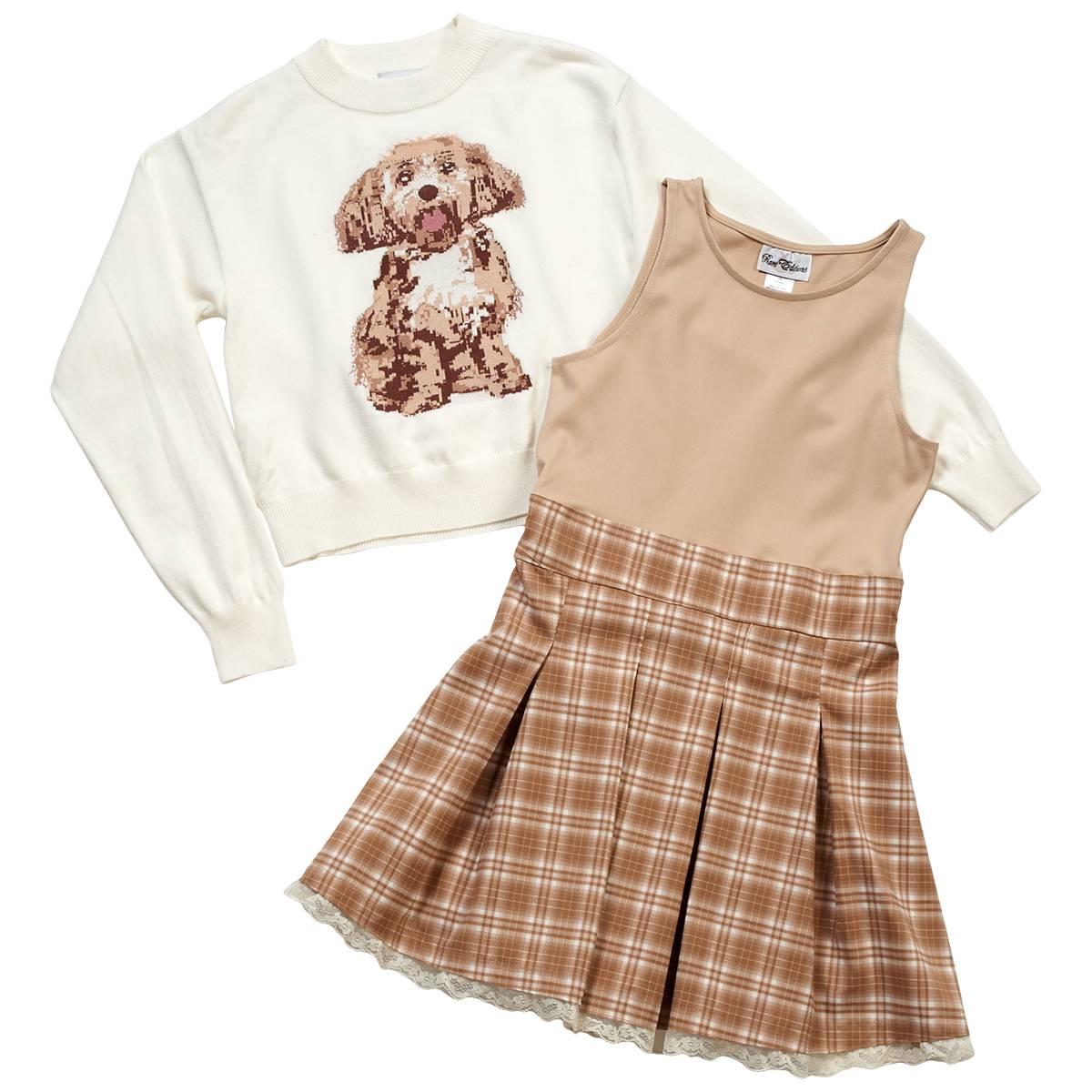 Girls (7-14) Rare Editions Golden Doodle Sweater & Plaid Skirt