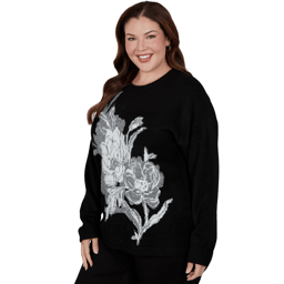 Plus Size Hearts of Palm Wrapped in Rubies Large Floral Sweater
