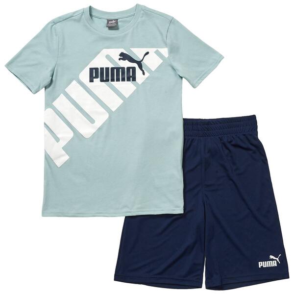 Boys &#40;8-20&#41; Puma 2pc. Solid Tee & Shorts Set - Turquoise - image 