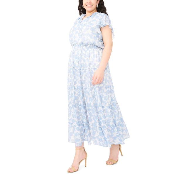 Plus Size MSK Ruffle Sleeve Smock Waist Floral Tiered Midi Dress
