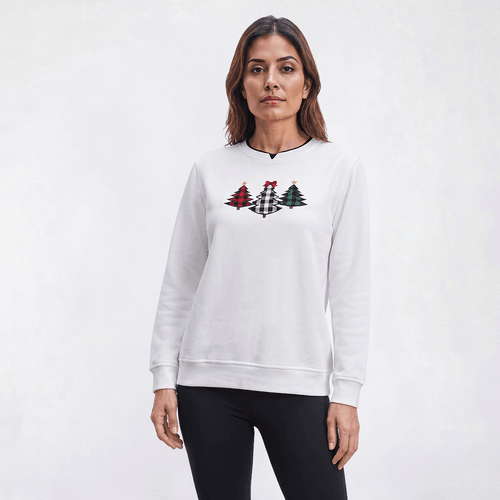 Petite Hasting & Smith Buffalo Plaid Tree Trio Sweatshirt - image 