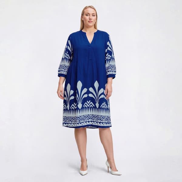 Plus Size Mlle Gabrielle 3/4 Sleeve Border Tribal Shift Dress - image 