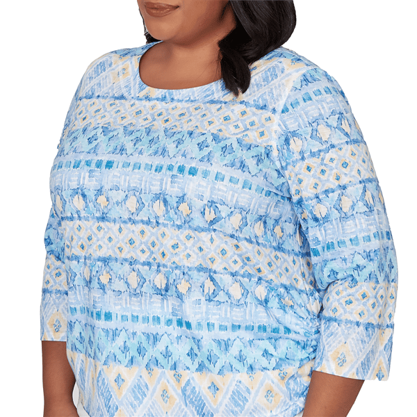 Plus Size Alfred Dunner Classics 3/4 Sleeve Side Tie Ikat Blouse
