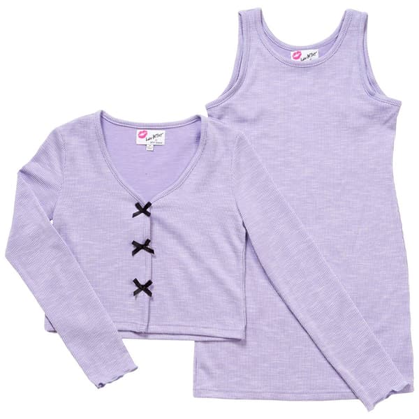 Girls &#40;7-16&#41; Luv Betsey Sleeveless Ribbed Dress & Bow Cardigan - image 
