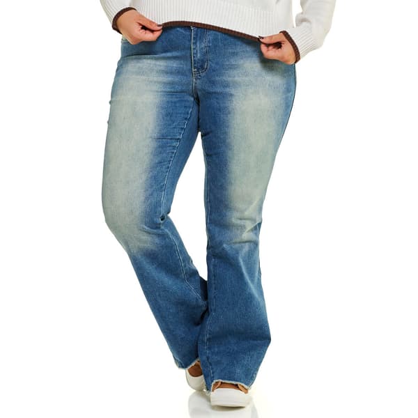 Juniors Plus YMI(R) Low Rise Flare with Fray Hem Jeans - image 