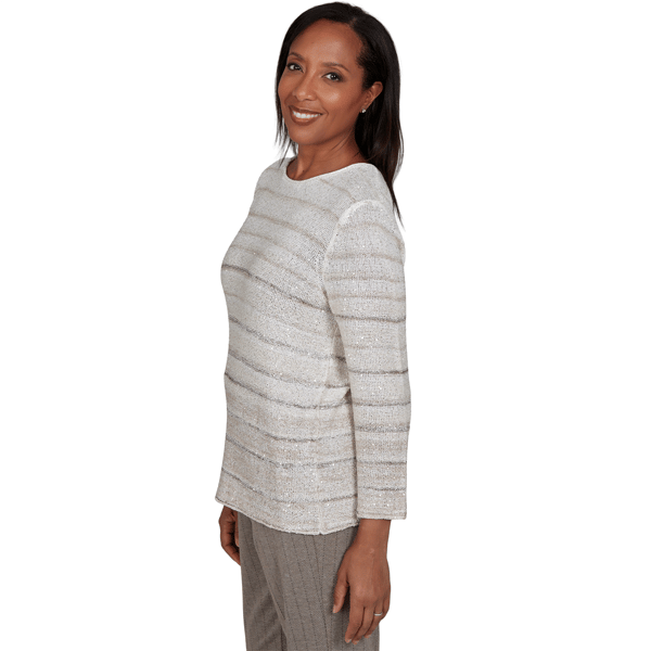 Petite Alfred Dunner Regent Street Sequin Stripe Sweater