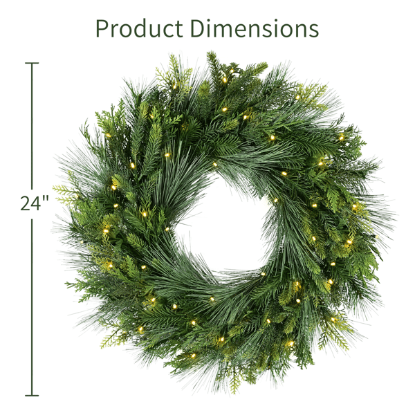Puleo International 24in Pre-Lit Warm White LED Artificial Wreath