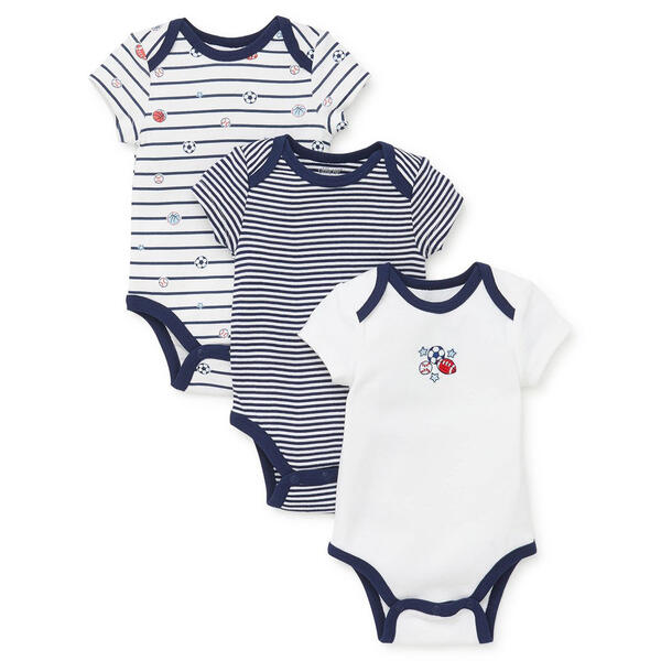 Baby Boy &#40;NB-9M&#41; Little Me 3pk. Short Sleeve Sports Bodysuits - image 