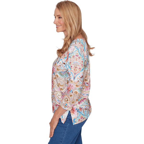 Petite Alfred Dunner Classics 3/4 Sleeve Paisley Floral Blouse