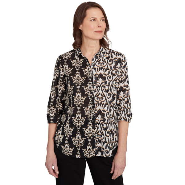 Womens Alfred Dunner Natural Instinct Twin Scroll Button Down - image 