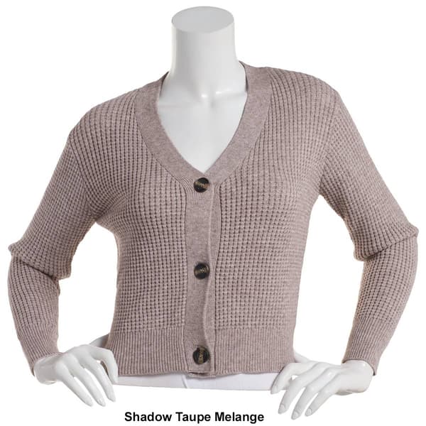 Juniors Poof! Elle Moss Knit Thermal Cardigan