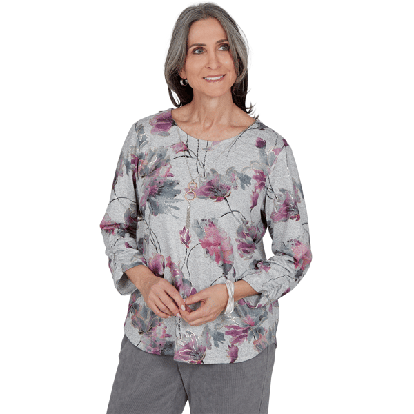 Womens Alfred Dunner Vail 3/4 Ruch Sleeves Floral Blouse