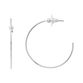 Design Collection Post Silver-Tone Polished Hoop Earrings