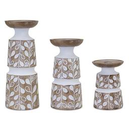 Melrose Wooden Leaf Pattern Candle Holder  - Set of 3