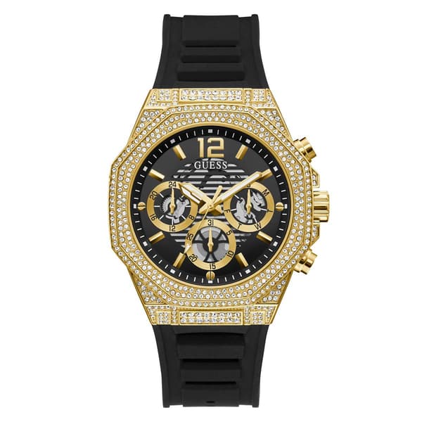 Mens Guess Watches&#40;R&#41; Gold Tone Case Black Silicone Watch -GW0518G2 - image 