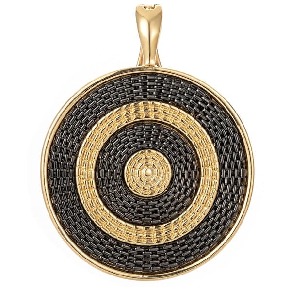 Wearable Art Metal Disc with Black & Gold Enhancer Pendant - image 